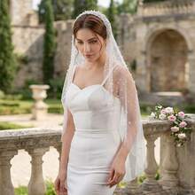 1pc Handmade Beaded Faux Pearl Bridal Veil With Trailing, Wedding Ceremony Accessory - Multicolor - View 5