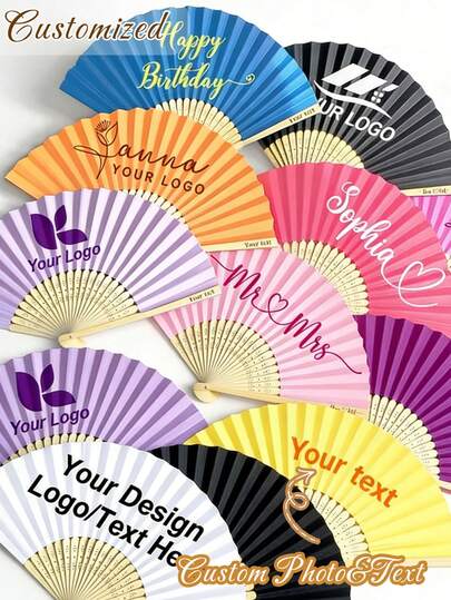 Abanico personalizado con nombre/LOGO, accesorio de fiesta/concierto unisex, abanico clásico DIY, decoración personalizada de alta calidad, personalizado, elegante y exquisito, regalo ideal único, adecuado para bodas, fiestas de té, damas de honor, fiestas de boda, Día del Maestro, Halloween, Navidad y talla grande