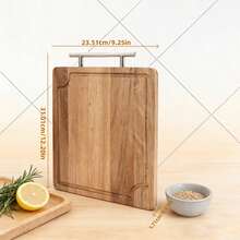 1pc Thick Rosewood Cutting Board With Stainless Steel Handle, Essential Kitchen Chopping Board With Drip Groove, Convenient Handle For Hanging, Available In 2 Sizes - Multicolor - View 5