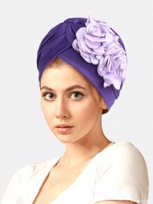 1件装女士3D立体花卉头巾帽，化疗帽，婚礼教堂帽，适合日常佩戴 - 彩色 - 查看 2