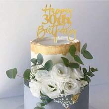 1个/3个/6个金色亚克力“18/21/30/40/50/60/70岁生日快乐”蛋糕装饰插牌套装，镜面金色蛋糕装饰插牌，适用于50/60岁生日派对甜点装饰 - 多色 - 查看 4