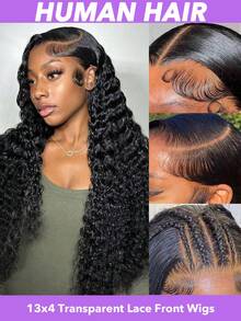 Tóc giả ren phía trước 13x4, tóc thật, đã tỉa sẵn, mật độ 150, tóc giả Brazil gợn sóng ướt, tóc giả ren trong suốt 13x4, tóc xoăn cho nữ, tóc thật gợn sóng nước đã tỉa sẵn với tóc con, màu đen tự nhiên (8-26 28 30 inch) - Natural Black - Xem 11