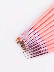 10 pièces Set de pinceaux à ongles avec tube de rangement, manches en marbre vert jade et rose. Outils de nail art pour gel, détails, liner et application acrylique - Multicolore - Voir 3