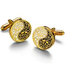Shirt Cufflinks For Mens Chinese Style Tai Chi Kung Fu Gossip Rose Cuff Links Buttons Suit Wedding Custom Clothing Accessories - 淺金黃色 - 查看 10