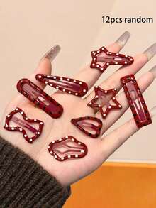 60个/套红色波点发夹组合，复古时尚百搭发饰 - 适合女性和女孩，可瞬间提升您的整体造型精致度，无论搭配简约休闲装还是优雅连衣裙。 - 彩色 - 查看 14