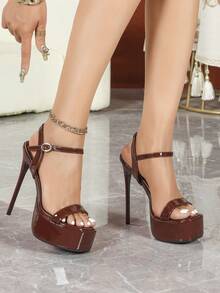 Giày sandal cao gót siêu cao 15cm mùa hè 2026 mới, đế platform, hở mũi, màu nâu cà phê, gợi cảm, thích hợp cho tiệc tùng và trình diễn thời trang. - Cà phê nâu - Xem 3