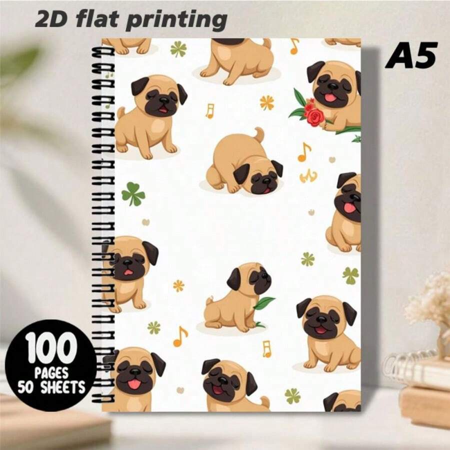 Sổ tay xoắn ốc cỡ A5 họa tiết chó Pug dễ thương, trang trí bằng cây xanh tươi mát và nốt nhạc, mang đến bầu không khí duyên dáng và vui tươi. Kiểu dáng tối giản và thời trang, viết trơn tru và thoải mái, phù hợp cho việc ghi chép hàng ngày, ghi lại cảm hứng, ghi chú và các trường hợp khác, thêm sự ấm áp và niềm vui cho thời gian viết của bạn, một vật dụng thiết thực và hữu ích để nâng cao lối sống của bạn. - Y - Xem 1
