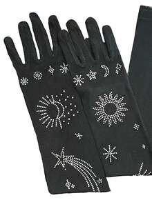 1 đôi găng tay ren đen đính đá gợi cảm, găng tay dài xuyên thấu bằng lưới siêu mỏng đính đá hình xương người màu đen dùng trong cosplay. - Nhiều màu - Xem 3