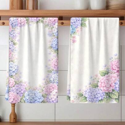 2 khăn in hình hoa cẩm tú cầu, khăn lau bát đĩa bằng sợi microfiber siêu thấm hút, có thể giặt, thích hợp để trang trí ngày lễ, nấu nướng, làm bánh, làm quà tặng tân gia và lau dọn, phù hợp cho nhà bếp, phòng tắm, nhà vệ sinh.
