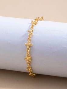 Pulsera con diseño de cruz y flor, joyería personalizada y exagerada de moda europea y americana - Dorado - Ver 2