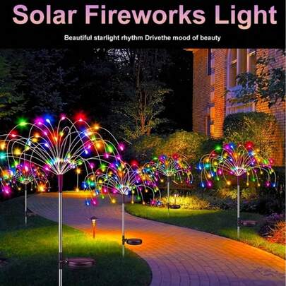 Đèn pháo hoa năng lượng mặt trời chống nước IPX6, đèn pháo sáng hình ngôi sao ngoài trời với 8 chế độ chiếu sáng, đèn Giáng sinh năng lượng mặt trời chống nước ngoài trời cho lối đi, sân vườn, hiên nhà, bồn hoa, trang trí tiệc tùng (60/200 đèn LED) nhiều màu, trắng ấm