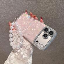 Advanced Rhinestone Powder Core Acrylic Hard Phone Case Compatible  17 Pro Max/17 Pro/17 Air/17/16 Pro Max/16 Plus/15/15 Pro Max/15 Pro/15 Plus/11/12/13/14 Pro Max/11 Pro/11 Pro Max/12 Pro Max/13 Pro/13 Pro Max/7 Plus/14 Pro/14 Pro Max, Minimalist And Creative Design For  13, 12 Pro Max, And 11. The Appearance Is Beautiful And Simple. The Back Cover Is Soft, Shock Resistant, Waterproof, Drop Resistant, And Scratch Resistant - 粉紅色愛心珍珠手鍊 - 查看 5