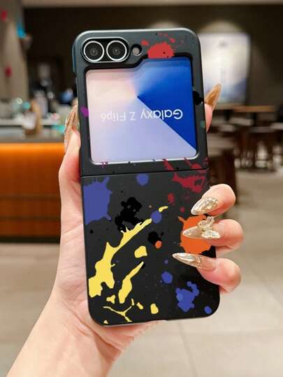 1 pieza Funda plegable para teléfono con material de PC de tacto suave, con diseño de graffiti pintado de manera sencilla y elegante, con elemento de salpicadura de tinta, que puede proteger y prevenir caídas para: Samsung Galaxy Z Flip 3/Z Flip 4/Z Flip 5/Z Flip 6/Z / Find N3 Flip/ Razr 50 Ultra/ Razr 60 Ultra/ Razr 60/ Razr 50/ MIX Flip/Galaxy Z Flip7 FE