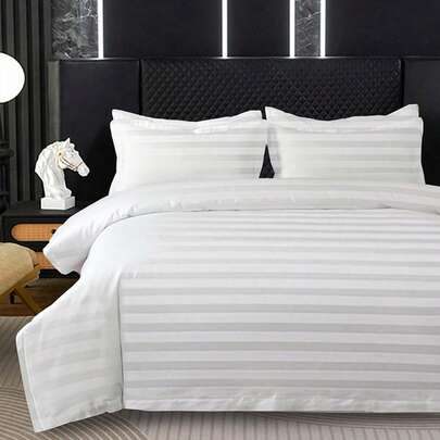 3pcs Premium Hotel Star Satin Bedding Set [1pc Duvet Cover + 2pcs Pillowcases] For Student Dormitory