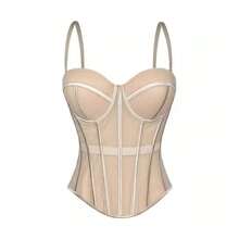 1PC Sexy Tight-Fitting Mature Lady Style Solid Color Fashion Fishbone Corset Slimming Mesh Camisole With Chest Pads For Outerwear - 咖色 - 查看 6