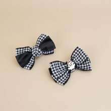 1 Pair Elegant Minimalist Black Houndstooth Pattern Black Stripe Detachable Shoe Clips, Suitable For Wedding, Party, High Heels - Black - View 8