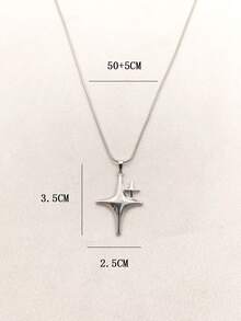 1件奢华18K镀金不锈钢双星吊坠项链，男女皆宜日常佩戴，小众奢华之选 - 彩色 - 查看 5