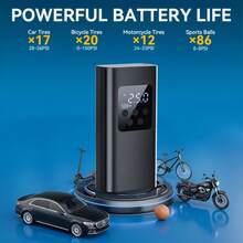 SUITU 便携式轮胎充气泵/车载空气压缩机 - 汽车配件，150 PSI 有线/无线手持智能气泵，有线版不含电池，无线版配备 2000mAh 锂离子电池，3 种快速充气模式自动断电，迷你电动车载气泵，适用于汽车/摩托车/气球。汽车必备。 - 黑色 - 查看 7