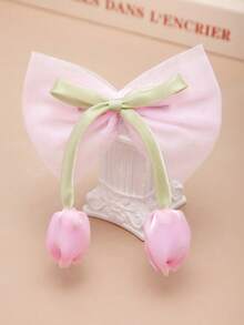 4pcs/Set Colorful Tulip Flower & Bow Hair Clips, Cute Sweet Student Hair Accessories, Gift For Girls, Spring/Summer - Multicolor - View 6