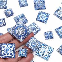 10 buc caboșoane pătrate din sticlă cu model de porțelan albastru - incrustații multifuncționale pentru pandantive, potrivite pentru coliere DIY, brățări, cercei și inele, incrustații în stil boem, disponibile în mai multe dimensiuni - Albastru - Vizualizare 2