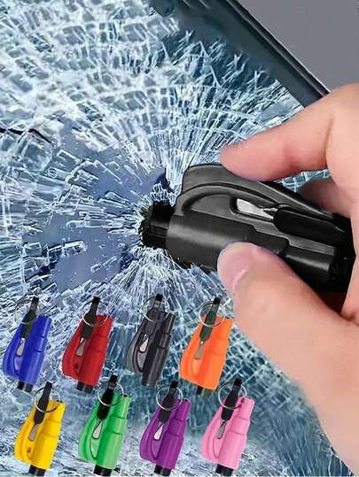 2-In-1 Emergency Safety Belt Cutter With Keychain, Hammer, Mini Fire Extinguisher, Car Escape Tool, Window Breaker, Portable Rescue Tool Keychain, Emergency Hammer, Car Emergency Escape Device Window Breaker, Multi-Function Emergency Window Glass Rescue Tool - Easily Break Glass And Cut Seatbelt In Emergency Situations, Cute Goth Y2K Style Student Car Accessories, Multi-Color