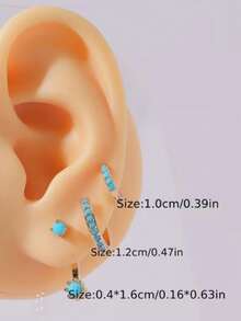 多件套金属简约耳钉和耳扣套装 - 淺藍色 - 查看 2