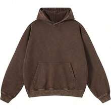 Men's Washed Distressed Pocket Hoodie Vintage Oversized Hoodie Acid Wash Cotton Pullover Hoodies For Streetwear Sweatshirts - Street Fashion - 棕色 - 查看 1