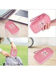 Compact Black Double-Layer Zipper Storage Bag And Digital Product Organizer With 26 Cute Patterned Bow Letters: A Must-Have Travel Cable And Electronics Storage Accessory That Can Store Power Banks, USB Data Cables, Headphones - Multicolor - View 5