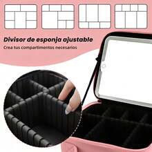 Bolsa de Maquillaje Portátil de Viaje con Espejo LED Regulable, 3 Ajustes de Color Recargables, Caja Organizadora de Cosméticos y Herramientas de Belleza para Mujeres - Rosa - Ver 6