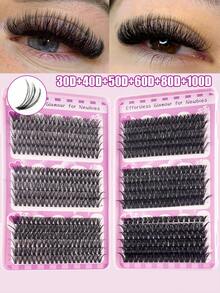 570片D型卷翘蓬松假睫毛套装，大容量DIY假睫毛套装，适合初学者，持久耐用，混合单根假睫毛款式，DIY睫毛簇，在家轻松打造迷人双眸，美容必备，大容量假睫毛套装，适合旅行、日常佩戴（适合初学者）、婚礼、约会、派对、节日，也是圣诞节/万圣节/送礼的理想假睫毛套装。 - 查看 9