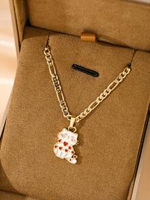 Colar com pingente de gato em esmalte banhado a ouro 14K, resistente à oxidação e ao desbotamento. Acabamento clássico em esmalte, textura fina, design adorável de gato, primorosamente trabalhado e confortável de usar. Ideal como presente para filhas, amigas e adolescentes, um presente perfeito com valor decorativo e divertido. - Ouro amarelo - Ver 2