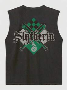Strevion OBM Men X Harry Potter Áo tank top nam phong cách thể thao thường ngày đa năng chủ đề Slytherin trong Harry Potter, in huy hiệu. - Màu xám đen - Xem 1