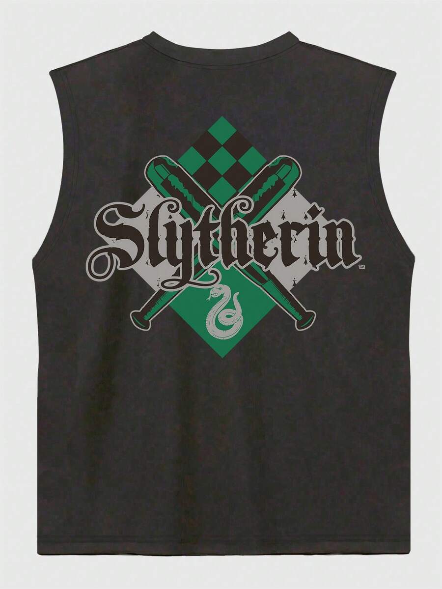 Strevion OBM Men X Harry Potter Áo tank top nam phong cách thể thao thường ngày đa năng chủ đề Slytherin trong Harry Potter, in huy hiệu. - Màu xám đen - Xem 1