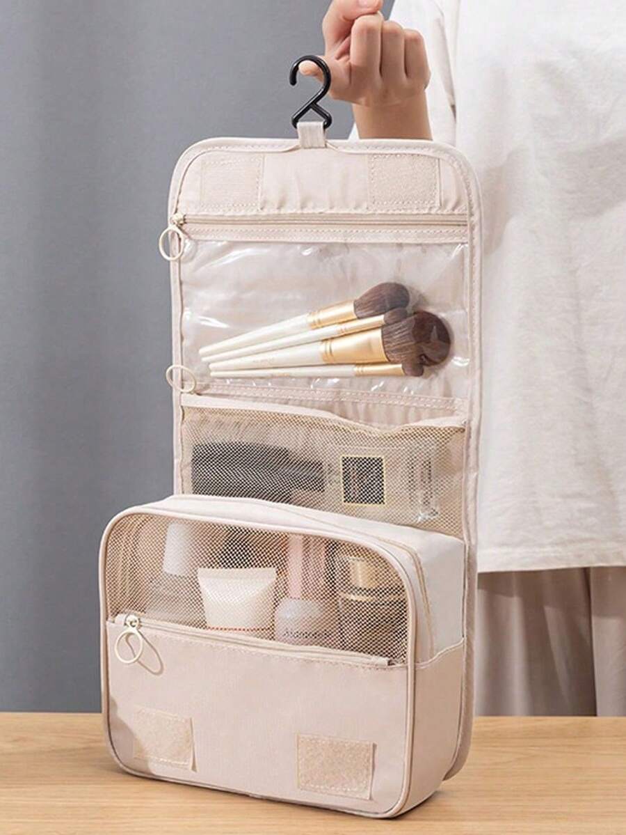 1 túi đựng đồ vệ sinh cá nhân du lịch, túi đựng đồ dùng dung tích lớn chống thấm nước, túi đựng mỹ phẩm treo tiện dụng cho các chuyến đi, hộp đựng đồ trang điểm cho phụ nữ. - Kiểu móc - Xem 1