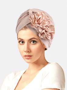 1件装女士3D立体花卉头巾帽，化疗帽，婚礼教堂帽，适合日常佩戴 - 彩色 - 查看 1