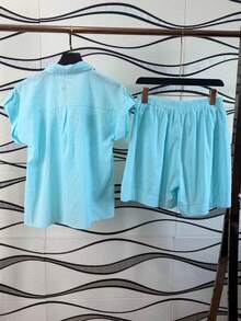 Women's Shirt And Shorts Set With Lining - Azul menta - Ver 2