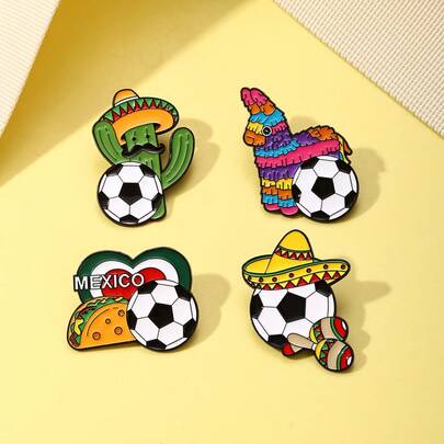 1 Stück Fußball-Anstecknadel zur Fußball-Weltmeisterschaft Mexiko, Metall-Emaille Tasche Kleidung Dekoration Fußball Mexiko Gedenkabzeichen