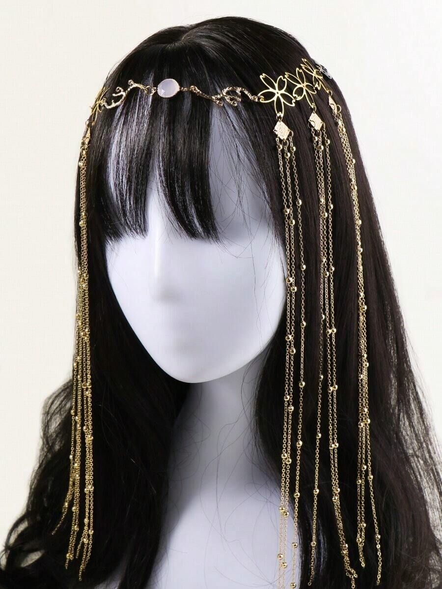Tassel Charm Flower Decor Hair Clip With Chain Party Bow Carnival Head Jewelry Head Pieces Jewelry, School Stuff, Jewellery For Women, Wedding, Hair Accessories, Bride To Be - Vàng - Xem 1