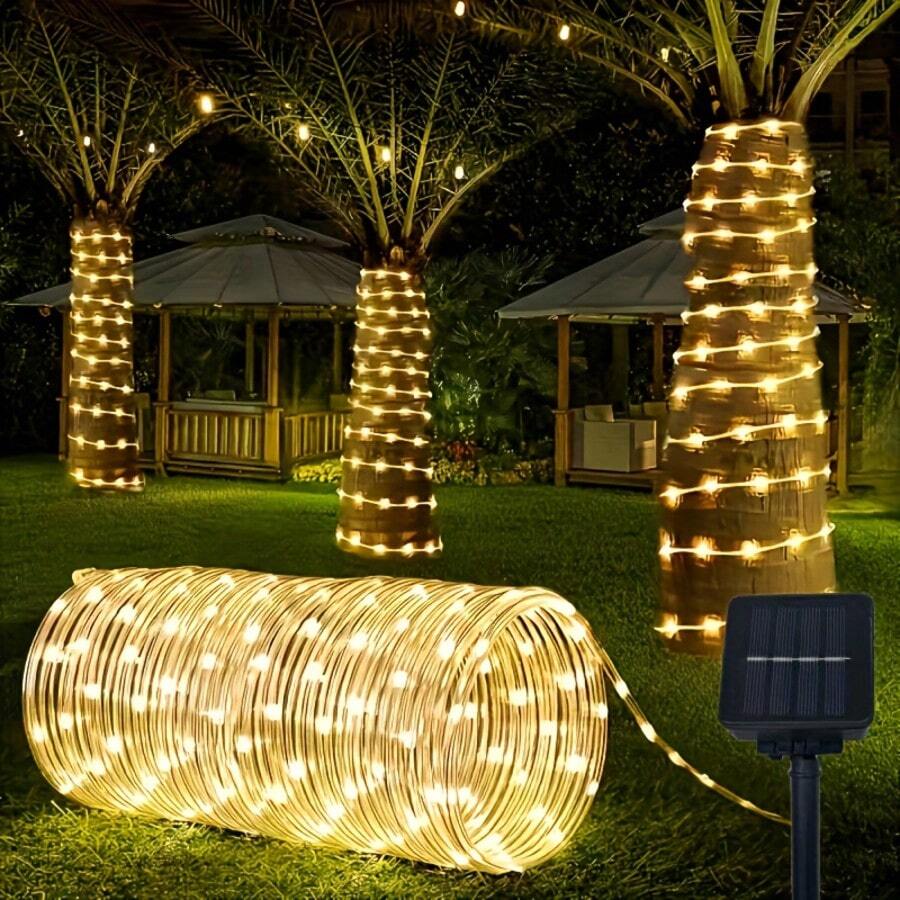 Warm White Solar LED Light Tube, Flexible Transparent PVC Solar String Lights, IPX4 Waterproof 8 Lighting Modes Auto Light Sensor, Suitable For Outdoor Garden Wedding Party Decor