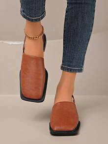 女士弹力套脚方头凉鞋 - 夏季闭趾平底鞋，闪亮面料鞋面，舒适橡胶鞋底，踝带支撑 - 适合休闲和正式场合，时尚耐穿 - 棕色 - 查看 3