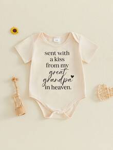 Infant Baby Summer Jumpsuit Letter Print Short Sleeve Round Neck Romper Cute Bodysuit - Apricot - View 1