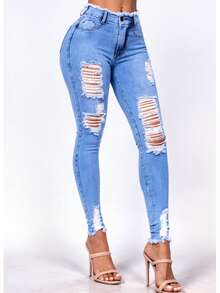 Women's Skinny Jeans, High Waist, Shapes Butt, Premium Line - 藍色050 - 查看 8