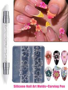 Khuôn nặn móng tay silicon hình cánh hoa mùa xuân hè, khuôn mẫu thiết kế móng tay tự làm hình hoa ly và hoa anh đào, dụng cụ tạo hình móng tay. - Trong sáng - Xem 2