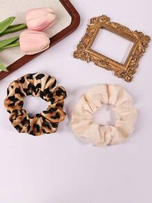 4 piezas Lazos de pelo elásticos con estampado de leopardo, scrunchies versátiles de moda adecuados para trenzas, moños, coletas altas - Multicolor - Ver 5