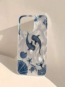 Ocean 1pc Feather, Seashell, Whale Pattern Full Coverage TPU Shockproof Phone Case, Suitable Compatible With Apple 16, 15, 14, 13, 12, 11 Pro Max, Series - Multicolor - View 1