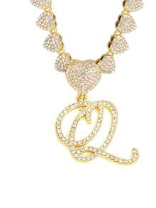 字母吊坠项链 迈阿密链条项链 女士嘻哈镶钻字母吊坠项链 珠宝礼物 - 愛心字母項鍊 - 查看 15