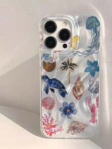 1pc 1pc Jellyfish Feather Print Full Cover TPU Shockproof Phone Case, Compatible With Apple 16, 15, 14, 13, 12, 11 Pro Max And Series Waterproof Anti-Fall Scratch Resistant-For-Your-New- Phone Cases  17 Pro Max Case - 1pc - 查看 1