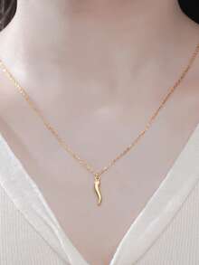 TEAMER 1 chiếc mặt dây chuyền hình quả ớt bằng thép không gỉ, họa tiết 3D, món quà sáng tạo dành cho bạn bè. - Chuỗi đơn giản - Xem 5