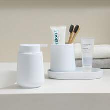 3 pièces Set d'accessoires de salle de bain, distributeur de savon, porte-brosse à dents, plateau, décoration minimaliste moderne pour l'organisation du comptoir de salle de bain - Noir - Voir 10