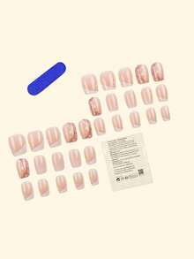 24片短方形亚克力美甲贴片，法式渐变设计，按压式美甲，闪亮星形图案，包含1片果冻胶和1个指甲锉，适合派对、活动和日常佩戴。适合女性和女孩。包含美甲工具。可塑形美甲套装 - 彩色 - 查看 3